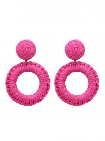 Raffia Hoop Earrings Raspberry