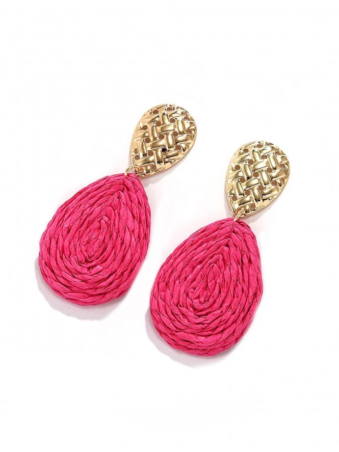 Raffia Waterdrop Earrings Raspberry