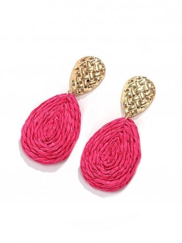 Raffia Waterdrop Earrings Raspberry