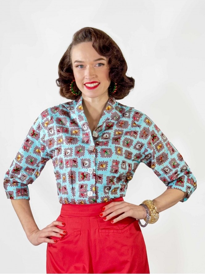 Raglan Blouse Christmas Blue