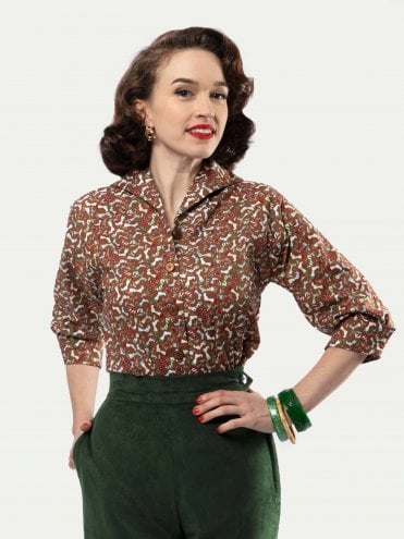 Raglan Blouse Christmas Stockings Brown