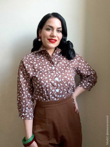 50s-1950s-Vivien-of-Holloway-Best-Vintage-Reproduction-Raglan-Blouse-Christmas-Tree-Brown-Cotton-Rockabilly-Swing-Pinup