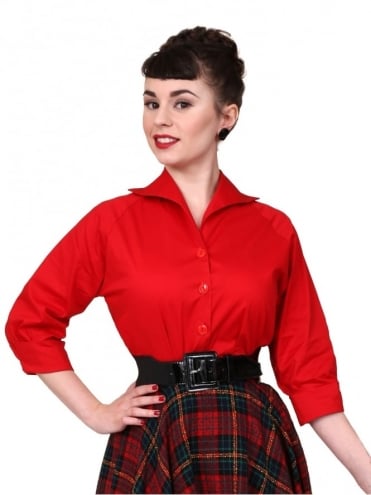Red 1950s classic Raglan Blouse in cotton for a chic office look
