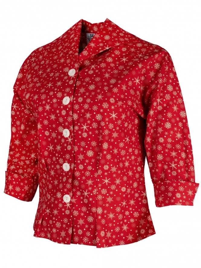 Raglan Blouse Tiny Snowflakes Red