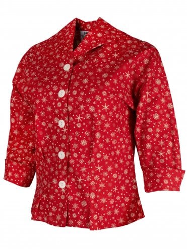 Raglan Blouse Tiny Snowflakes Red