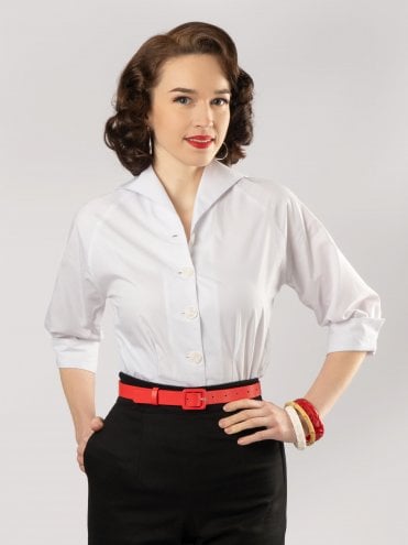 White 1950s classic Raglan Blouse in cotton for a chic office look
