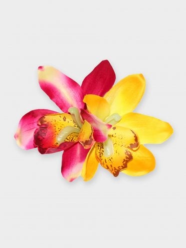 Red and Yellow Double Orchid Hair Clip