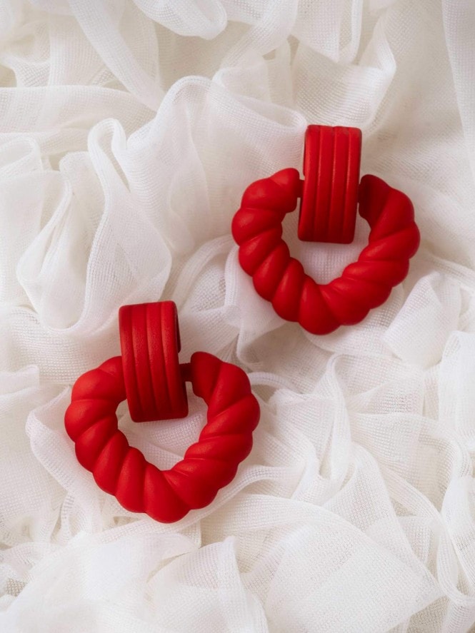 Red Rope Heart Hoops Earrings