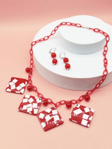 Red Terrazzo Necklace Set