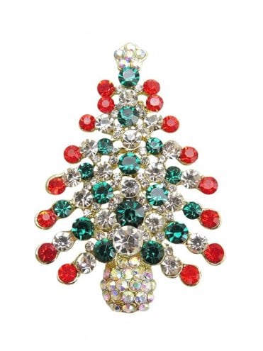 Rhinestone Christmas Tree Brooch