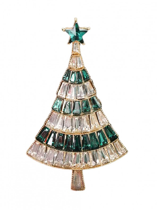 Rhinestone Green Christmas Tree Brooch