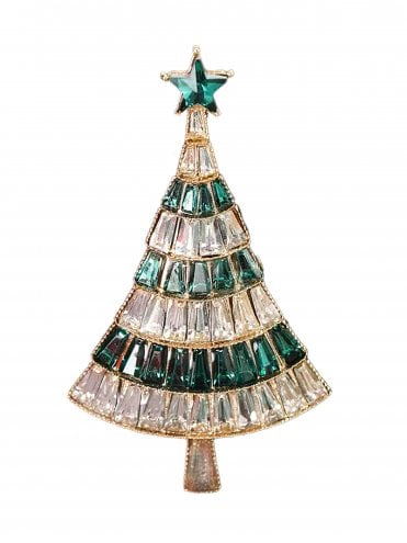 Rhinestone Green Christmas Tree Brooch