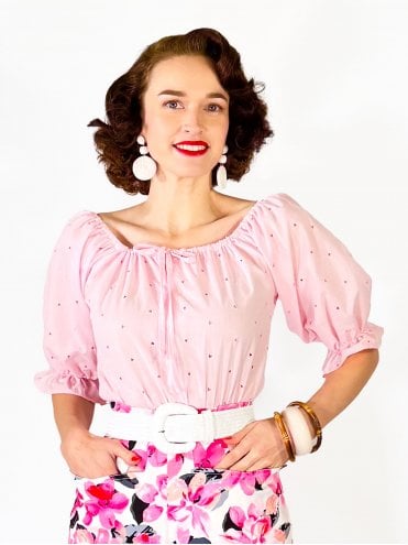 Rosa Peasant Top Broderie Pink