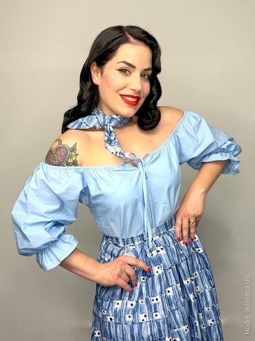 Rosa Peasant Top Candy Blue