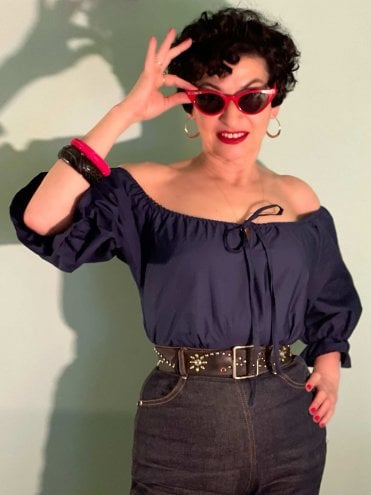Rosa Peasant Top Navy
