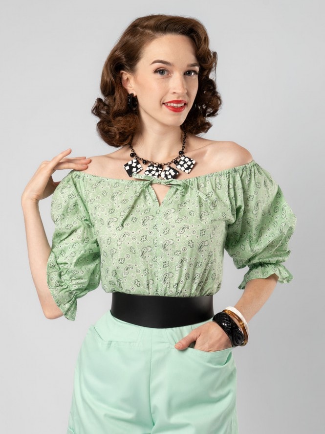 Rosa Peasant Top Paisley Mint Green