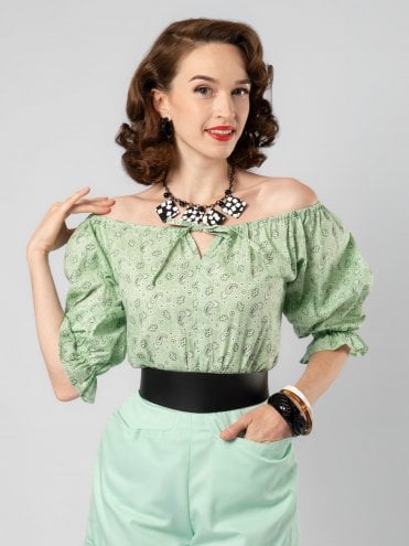 Rosa Peasant Top Paisley Mint Green