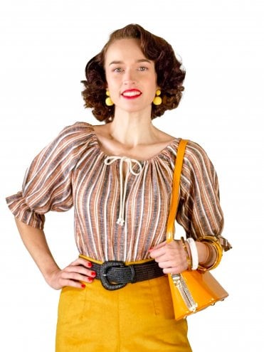 Rosa Peasant Top Stripe Brown