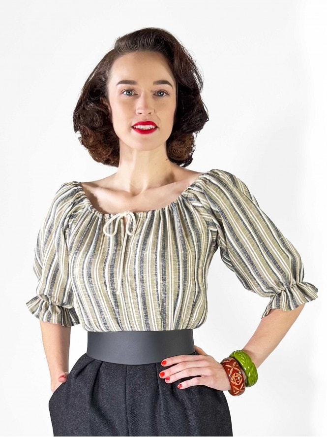 Rosa Peasant Top Stripe Green