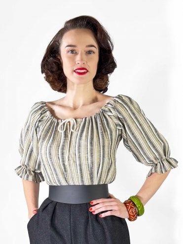 Rosa Peasant Top Stripe Green