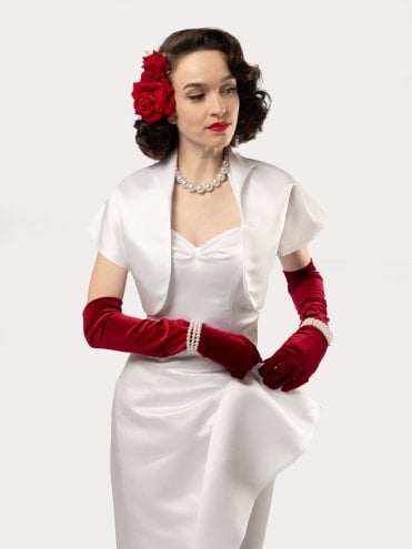 Duchess Satin White Wedding 1940s vintage sarong dress with glamorous styling