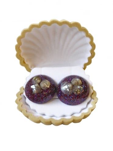 Seashell Clip On Earrings Purple