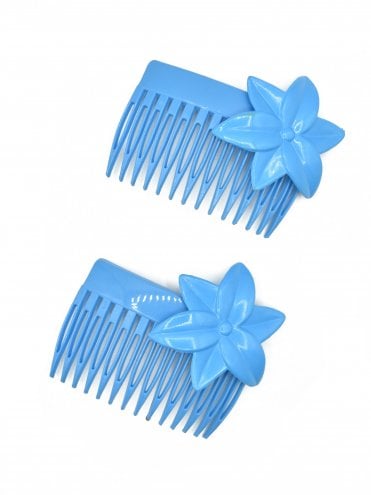 Set of 2 Hair Comb Flower Blue