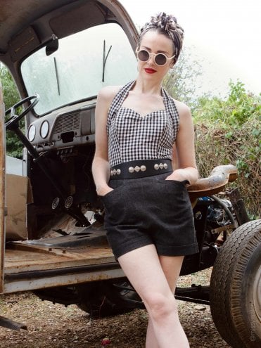 40s-50s-1940s-1950s-Vivien-of-Holloway-Best-Vintage-Style-Reproduction-Repro-Shorts-Black-Denim-Swing-Pinup-Rockabilly-Western