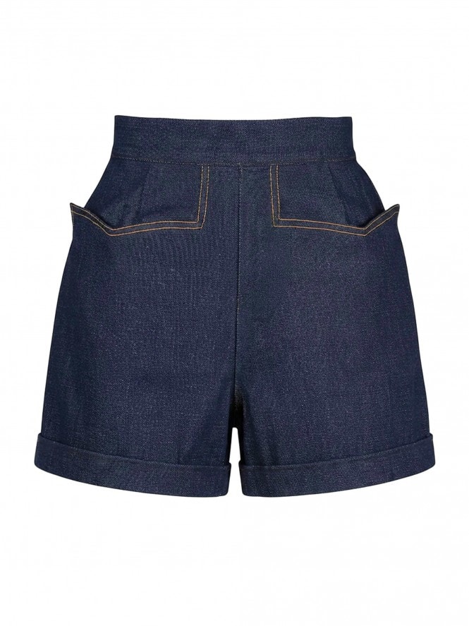 Shorts Blue Denim Gold Stitch