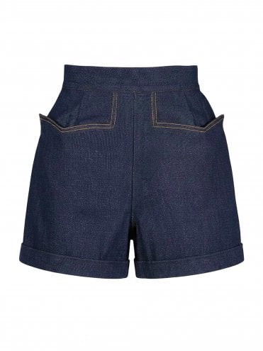 40s-50s-1940s-1950s-Vivien-of-Holloway-Best-Vintage-Style-Reproduction-Repro-Shorts-Blue-Denim-Gold-Stitch-Swing-Pinup-Rockabilly-Western