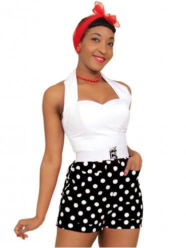 40s-50s-1940s-1950s-Vivien-of-Holloway-Best-Vintage-Style-Reproduction-Repro-Shorts-Black-White-Polka-Polkadot-Spot-Swing-Pinup-Rockabilly