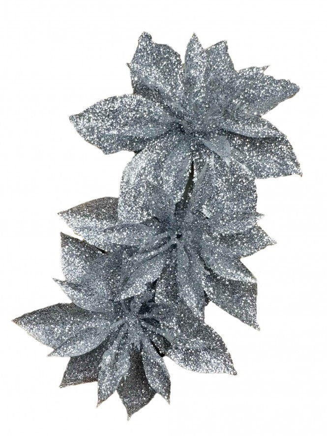 Silver Glitter Triple Poinsettia Hair Flower
