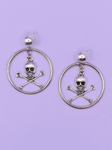 Silver Skull Hoop Earrings