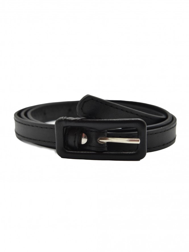 Skinny Pleather Belt Black Buckle