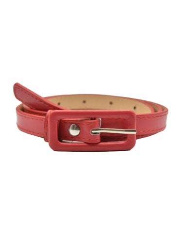 Skinny Pleather Belt Red Buckle