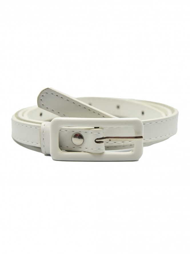 Skinny Pleather Belt White Buckle