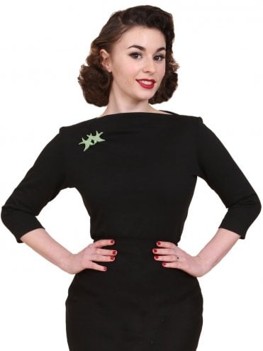 Slash Neck Top Black 1950s jersey women boat neck bardot top plain solid