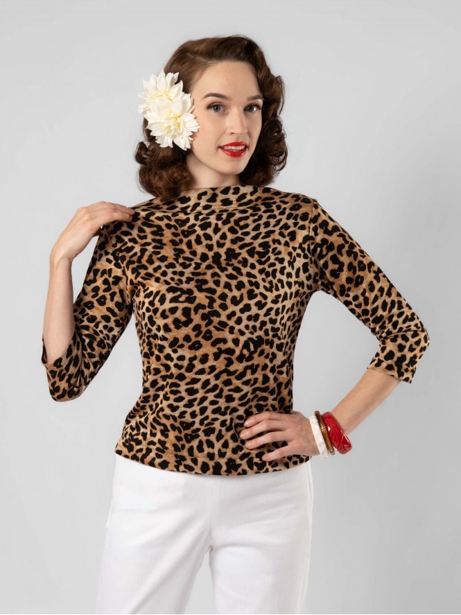 Slash Neck Top Cheetah