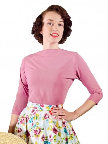 Slash Neck Top Dusky Pink