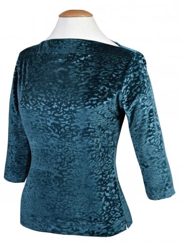 Slash Neck Top Jacquard Leopard Petrol