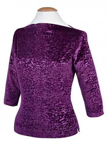 Slash Neck Top Jacquard Leopard Purple
