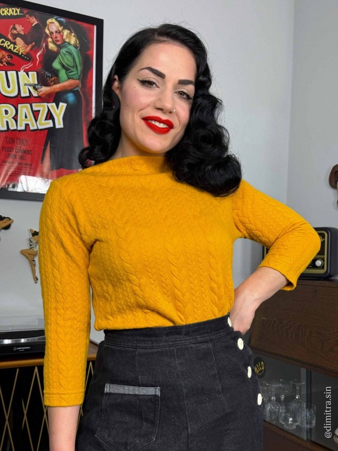 Slash Neck Top Mustard Cable