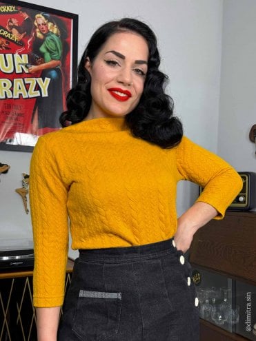 Slash Neck Top Mustard Cable 1950s women boat neck bardot top jersey women classic spring autumn winter top in stretch jersey