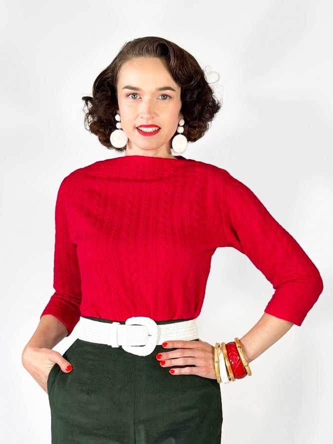 Slash Neck Top Red Cable