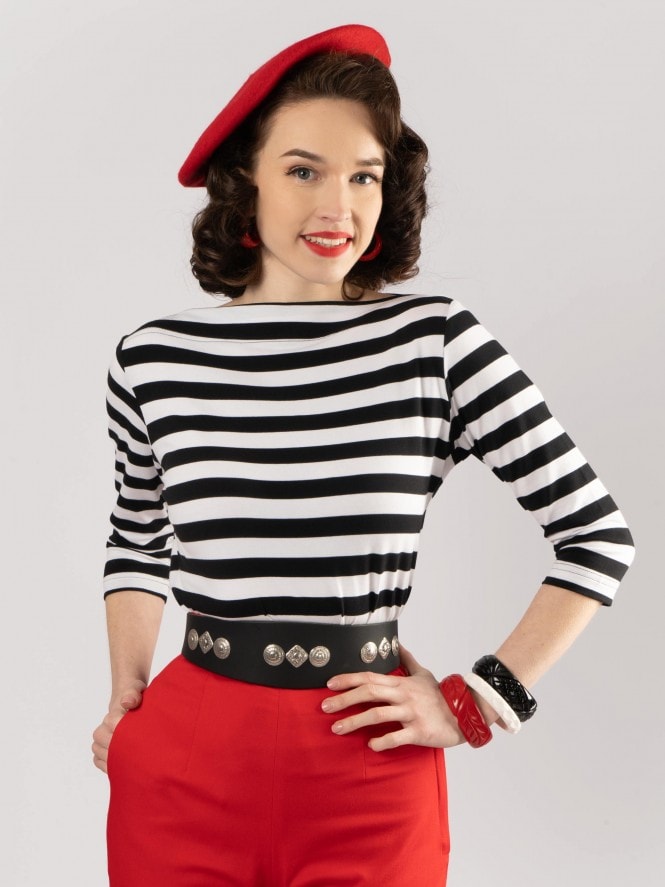 Slash Neck Top Sailor Stripe Black