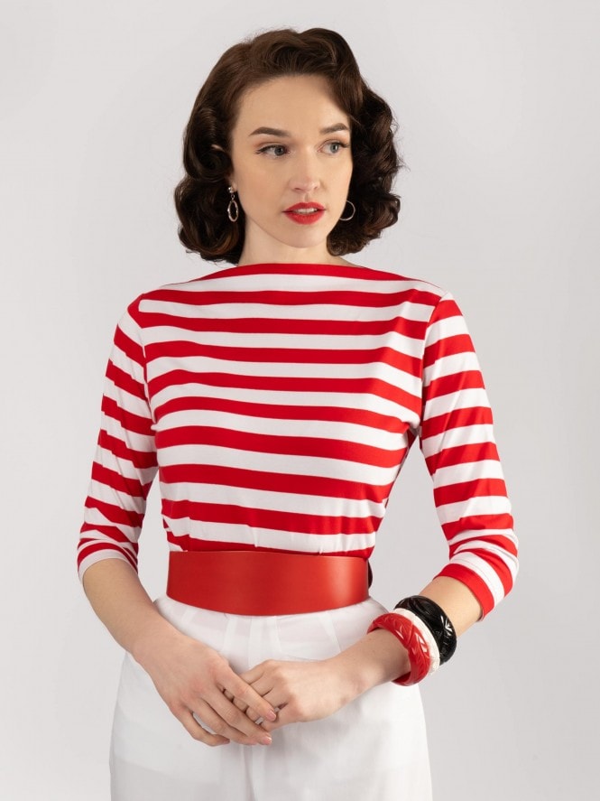 Slash Neck Top Sailor Stripe Red