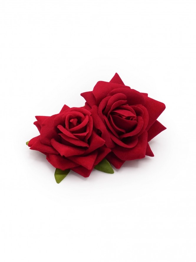 Small Red Double Rose Hair Clip