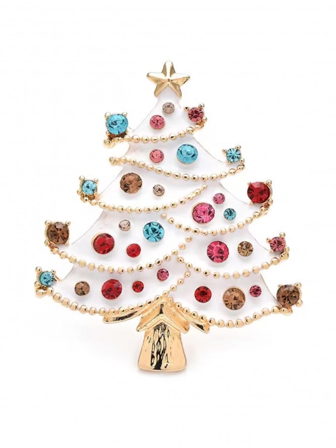 Snow Flocked Christmas Tree Brooch