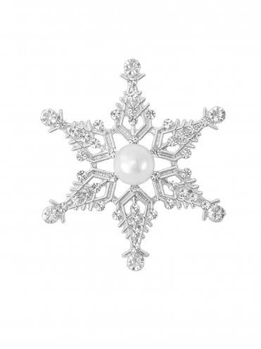 Snowflake Pearl Diamante Brooch