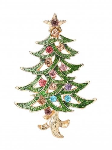 Sparkle Christmas Tree Brooch Green